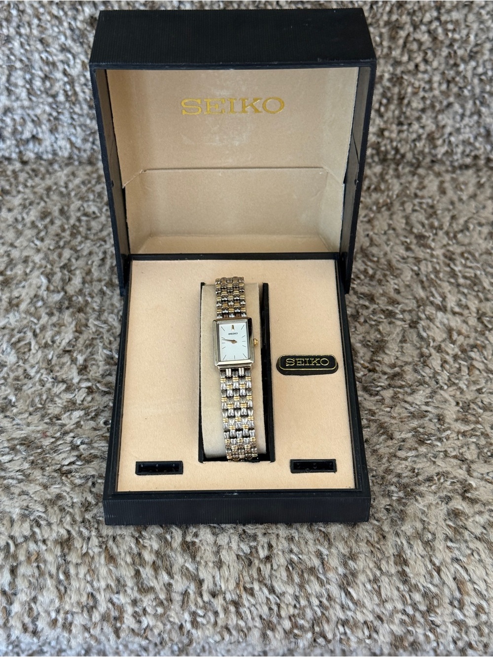 Seiko vintage Two-Tone Rectangular womens Watch - Gold & Silver new old stock